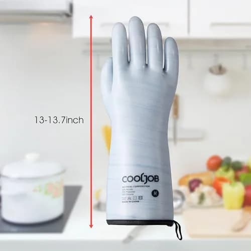 COOLJOB Heat Resistant Oven Gloves Medium Blue | Waterproof BBQ Mitts for High Heat Cooking thumbnail 6