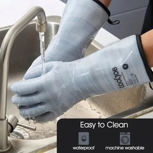 COOLJOB Heat Resistant Oven Gloves Medium Blue | Waterproof BBQ Mitts for High Heat Cooking thumbnail 3