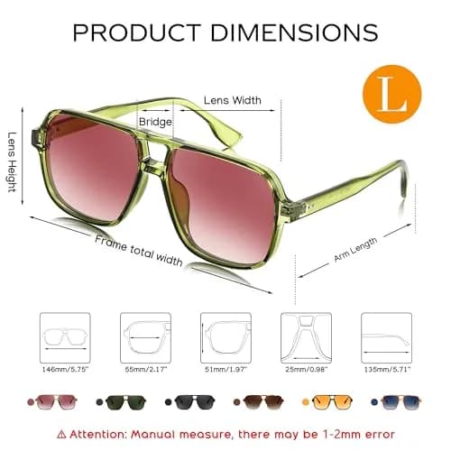 FEISEDY Retro Square Aviator Sunglasses for Women & Men | UV400 Protection, Oversized Shades, 55MM thumbnail 7