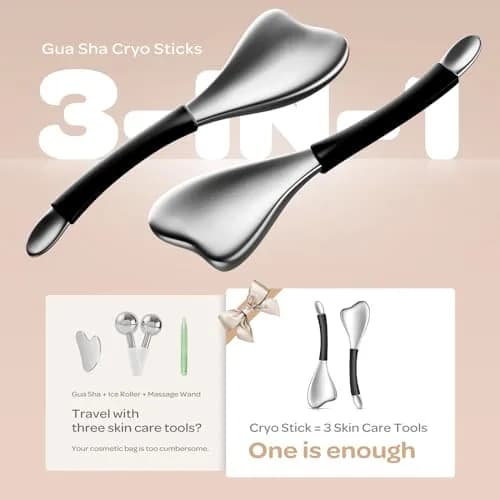Fabludo 3-in-1 Cryo Gua Sha Facial Tools, Ice Roller Globes for Women Face and Eyes, Stainless Steel Skin Care Tools, with Carry Case thumbnail 2