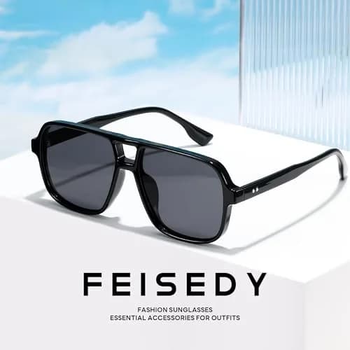FEISEDY Retro Square Aviator Sunglasses Women Men Oversized Shades 55MM | UV400 Protection & Classic Style thumbnail 7