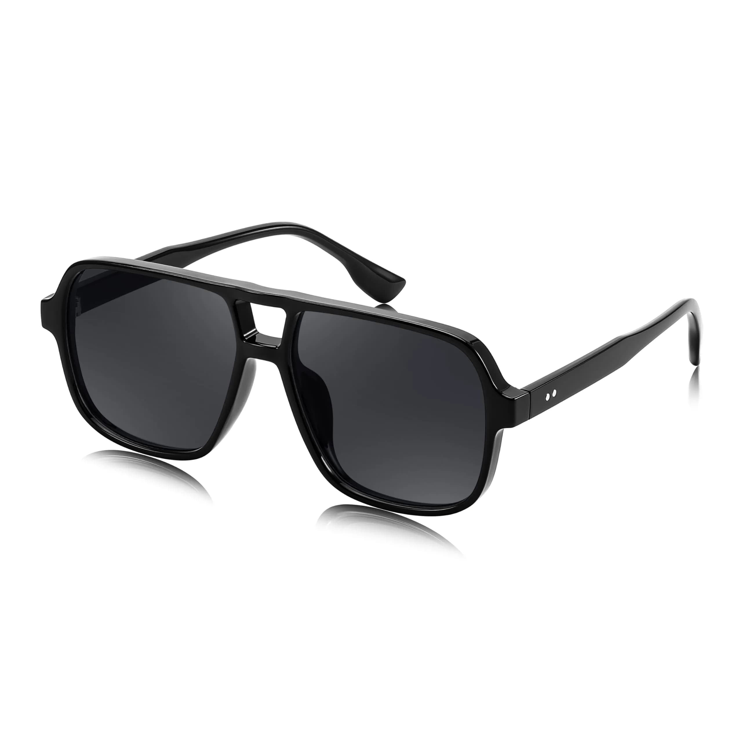 FEISEDY Retro Square Aviator Sunglasses Women Men Oversized Shades 55MM | Classic 70s Double Bridge Design — Black 02