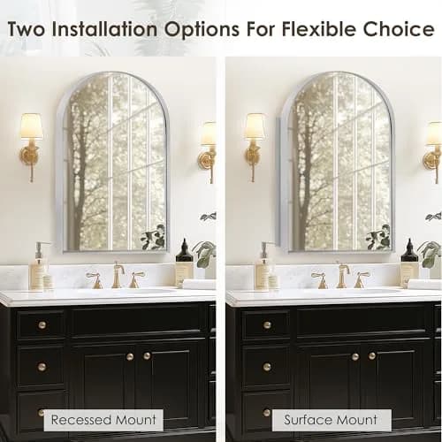 SDHYL Bathroom Medicine Cabinet 36x24 Inch Arched Silver Wall Mount Recessed Mirror thumbnail 4