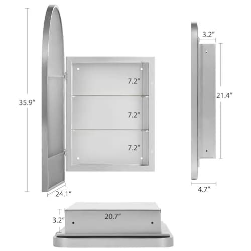 SDHYL Bathroom Medicine Cabinet 36x24 Inch Arched Silver Wall Mount Recessed Mirror thumbnail 6
