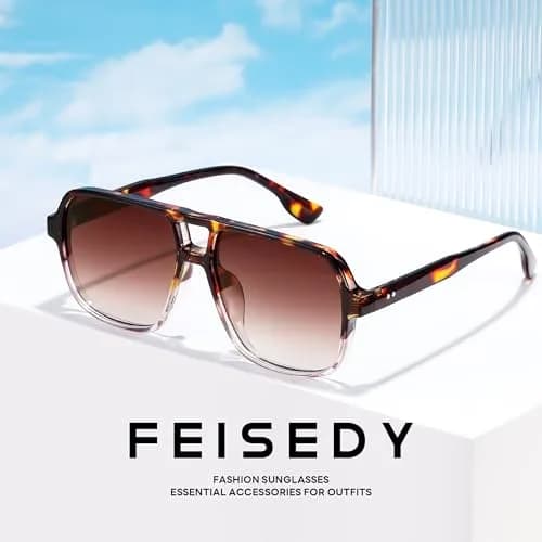 FEISEDY Retro Square Aviator Sunglasses Women Men Oversized Shades 55MM UV Protected thumbnail 7