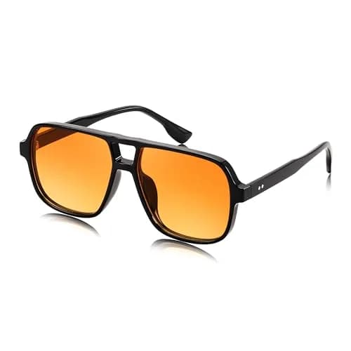 FEISEDY Retro Square Aviator Sunglasses Women Men Oversized Shades 55MM | Classic 70s Double Bridge Design thumbnail 1