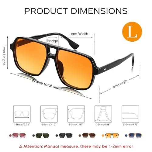 FEISEDY Retro Square Aviator Sunglasses Women Men Oversized Shades 55MM | Classic 70s Double Bridge Design thumbnail 6