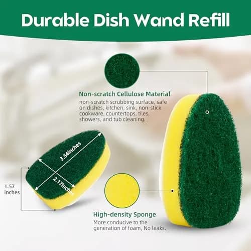 Acolidas Non Scratch Dishwand Refills 6 Pack | Durable, Scratch-Free Kitchen Sponge thumbnail 4