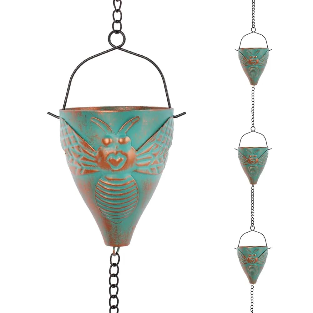 giole Lotus Rain Chain 3.05m (10ft) with 12 Cups & Bell | Decorative Downspout Alternative for Indian Homes — Cyan-Bee