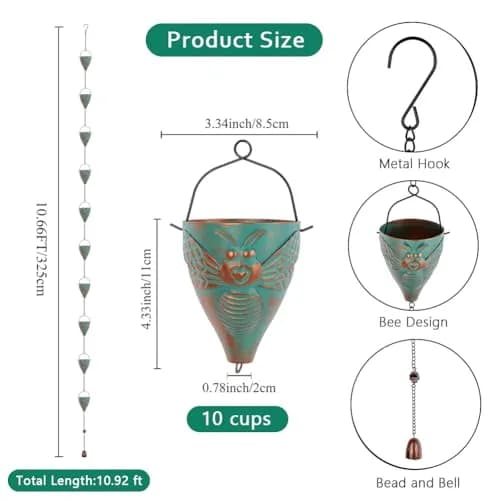 giole Bee Pattern Rain Chain 3.25 m (10.66 ft) | Decorative Metal Downspout Alternative thumbnail 2
