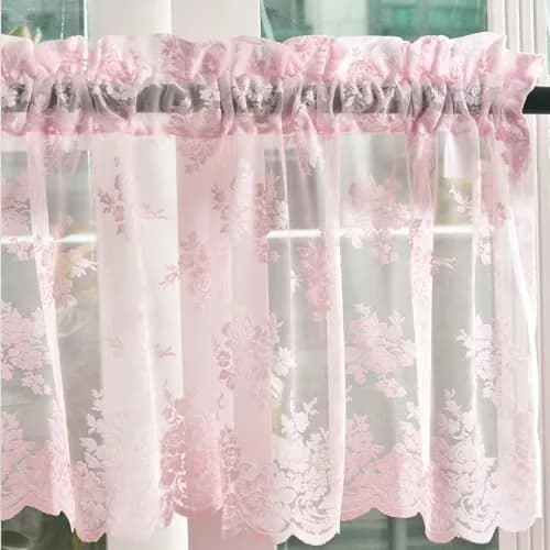Kotile Pink Lace Valance for Windows Rustic Floral 46cm (18 Inch) Length | Light Filtering Sheer Curtain Panel thumbnail 4