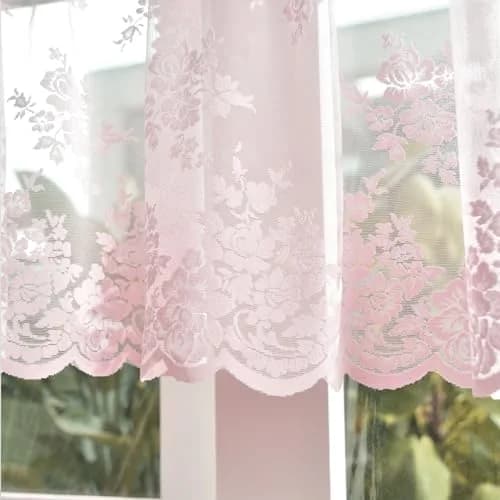 Kotile Pink Lace Valance for Windows Rustic Floral 46cm (18 Inch) Length | Light Filtering Sheer Curtain Panel thumbnail 9