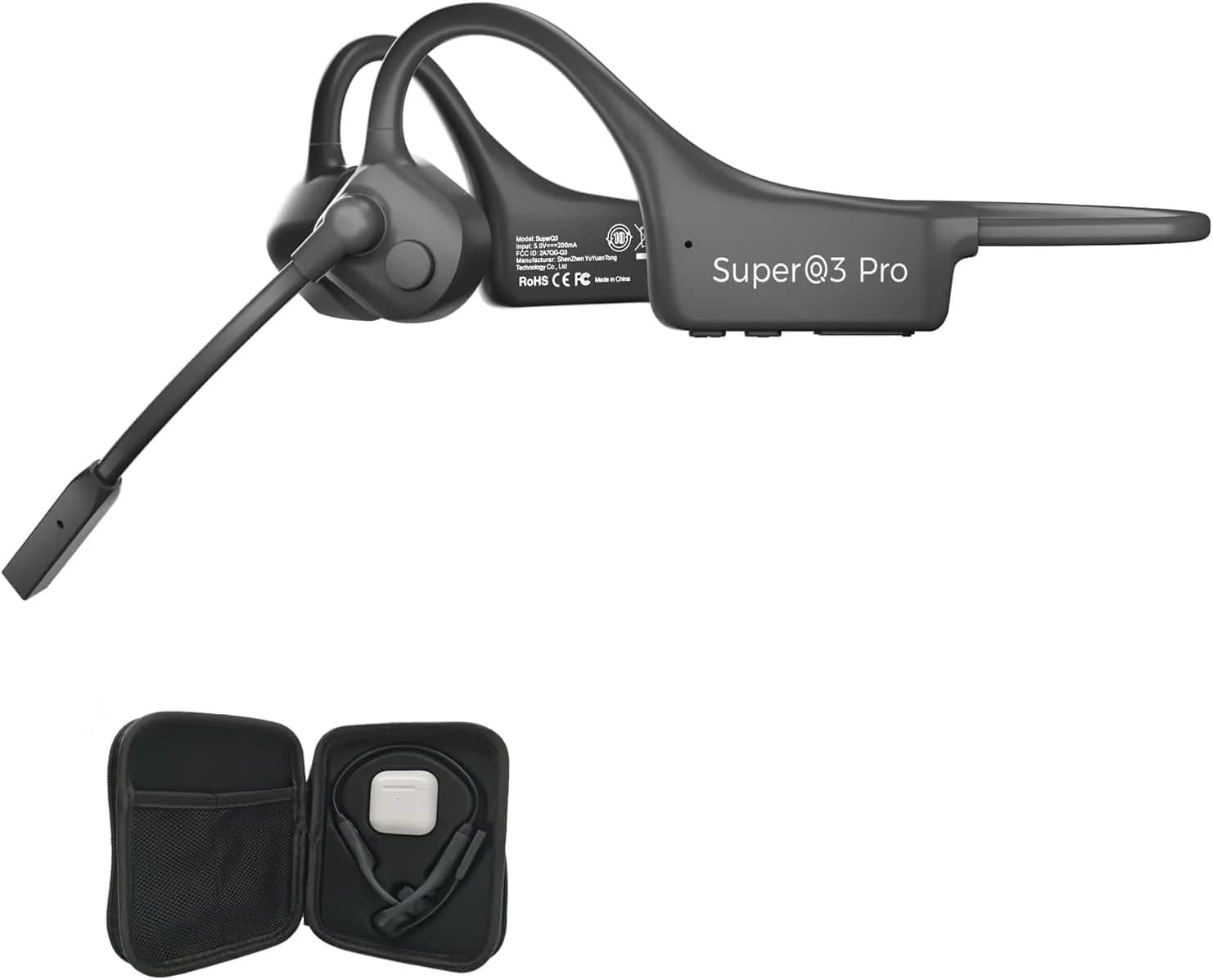 YouthWhisper Open Ear Bone Conduction Headphones Navy Blue | Bluetooth 5.0, IP65 Waterproof, 8-Hour Battery — Black Set