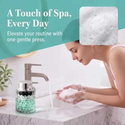 MALACHI Foaming Hand Soap Dispenser 300ml (10 oz) | Elegant Diamond Pattern Glass Bottle thumbnail 5