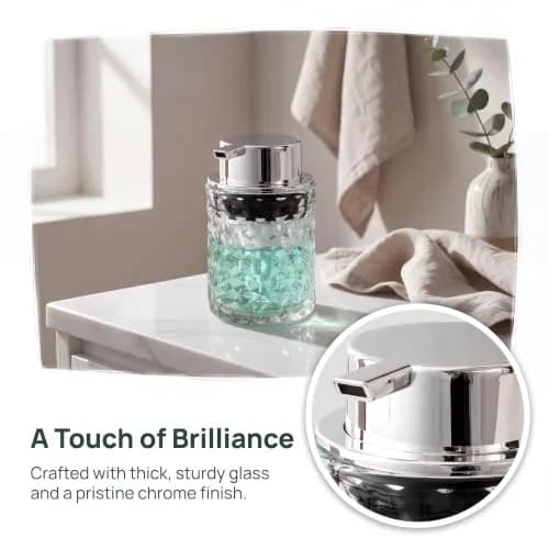 MALACHI Foaming Hand Soap Dispenser 300ml (10 oz) | Elegant Diamond Pattern Glass Bottle thumbnail 3