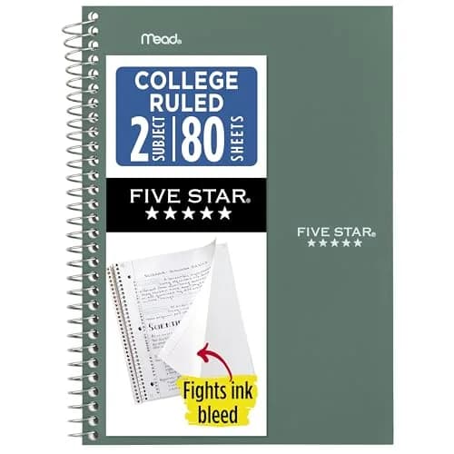 Five Star Spiral Notebook 2 Subject 6" x 9-1/2" 80 Sheets Seaglass Green | College Ruled Paper Fights Ink Bleed thumbnail 1