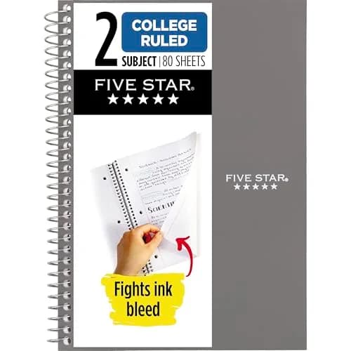Five Star Spiral Notebook, 2 Subject, College Ruled Paper, 6" x 9-1/2" (15.2cm x 24.1cm), 80 Sheets | SFI Certified Paper thumbnail 1