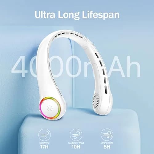 GULAKI Portable Neck Fan White | Hands Free Cooling with 4000mAh Battery (70-120c) thumbnail 3