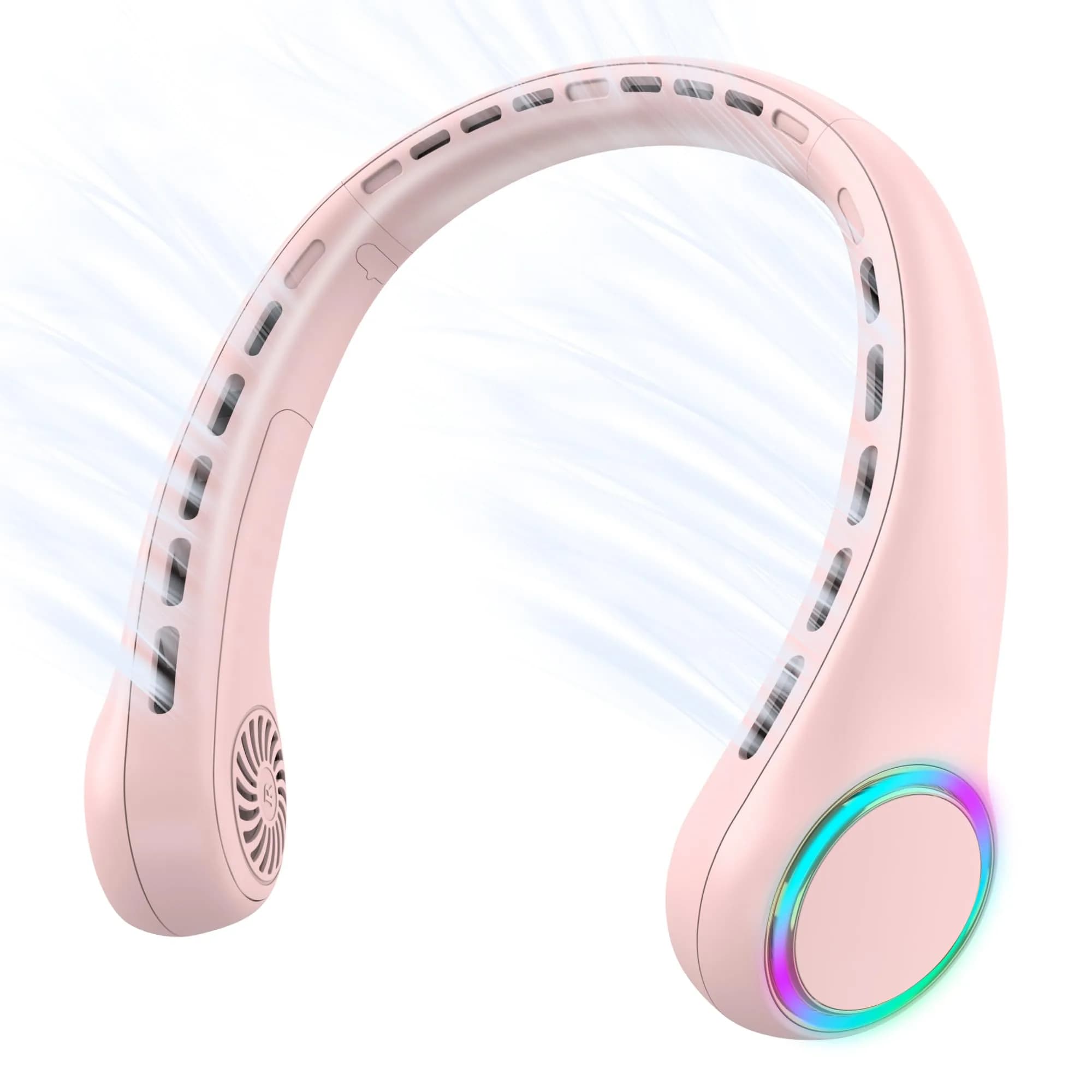 GULAKI Portable Neck Fan White | Hands Free Cooling with 4000mAh Battery (70-120c) — Pink