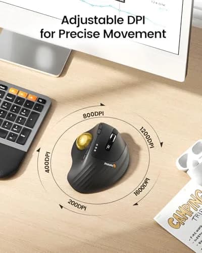 ProtoArc EM01 NL Wireless Trackball Mouse, Gold Ball, 12cm (4.7in) Length | Ergonomic Thumb Control for PC & Mac thumbnail 5