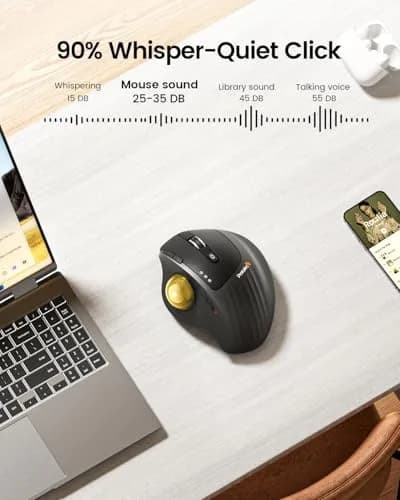 ProtoArc EM01 NL Wireless Trackball Mouse, Gold Ball, 12cm (4.7in) Length | Ergonomic Thumb Control for PC & Mac thumbnail 6