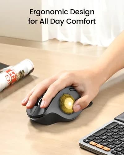 ProtoArc EM01 NL Wireless Trackball Mouse, Gold Ball, 12cm (4.7in) Length | Ergonomic Thumb Control for PC & Mac thumbnail 3