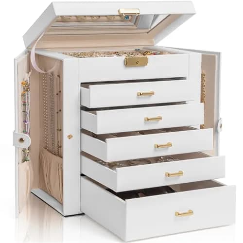 AKOZLIN 6-Tier Jewelry Box 165.1cm (65in) | Lockable Organizer with 5 Drawers & Mirror thumbnail 1