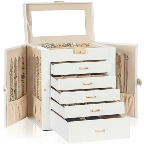 AKOZLIN 6-Tier Jewelry Box 165.1cm (65in) | Lockable Organizer with 5 Drawers & Mirror thumbnail 8