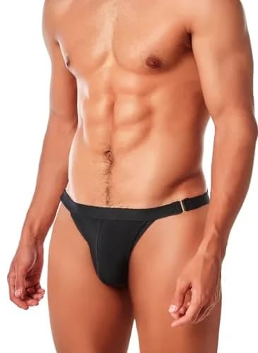 MIZOK Men's Sexy Solid Bikini Swimsuit 2.27kg (5lb) | Quick Dry Low Rise Swim Briefs with Metal Buckle Ring Black L thumbnail 5
