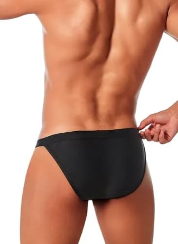 MIZOK Men's Sexy Solid Bikini Swimsuit 2.27kg (5lb) | Quick Dry Low Rise Swim Briefs with Metal Buckle Ring Black L thumbnail 6
