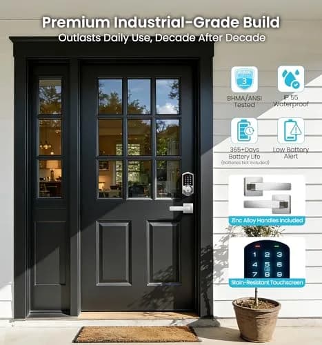Veise VE07-L Fingerprint Smart Lock with Lever Handles Set, Satin Nickel | BHMA Grade 3 Certified, 8-in-1 Keyless Entry thumbnail 6
