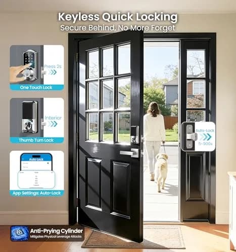 Veise VE07-L Fingerprint Smart Lock with Lever Handles Set, Satin Nickel | BHMA Grade 3 Certified, 8-in-1 Keyless Entry thumbnail 8