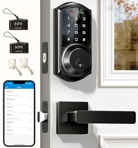 Veise VE06-L Smart Deadbolt Lock with 2 Lever Handle Set, Matte Black | App & Key Control thumbnail 1