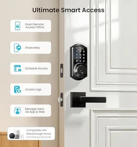Veise VE06-L Smart Deadbolt Lock with 2 Lever Handle Set, Matte Black | App & Key Control thumbnail 4