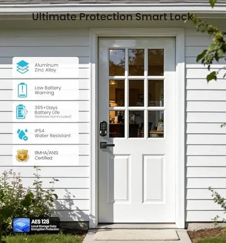 Veise VE06-L Smart Deadbolt Lock with 2 Lever Handle Set, Matte Black | App & Key Control thumbnail 5