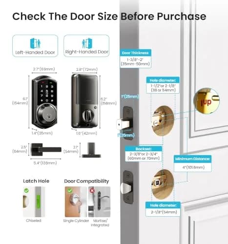 Veise VE06-L Smart Deadbolt Lock with 2 Lever Handle Set, Matte Black | App & Key Control thumbnail 6
