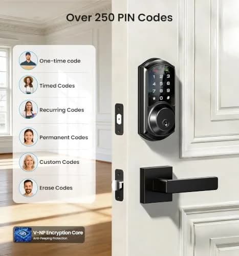Veise VE06-L Smart Deadbolt Lock with 2 Lever Handle Set, Matte Black | App & Key Control thumbnail 7