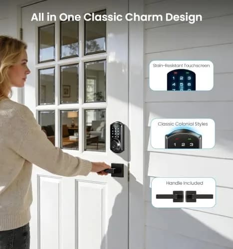 Veise VE06-L Smart Deadbolt Lock with 2 Lever Handle Set, Matte Black | App & Key Control thumbnail 9