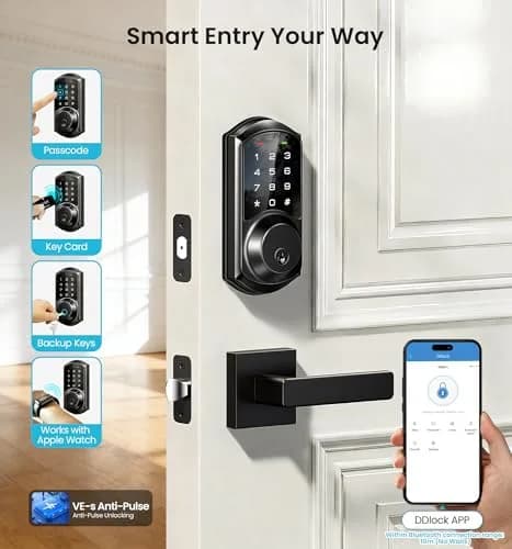 Veise VE06-L Smart Deadbolt Lock with 2 Lever Handle Set, Matte Black | App & Key Control thumbnail 2