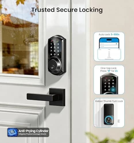 Veise VE06-L Smart Deadbolt Lock with 2 Lever Handle Set, Matte Black | App & Key Control thumbnail 3