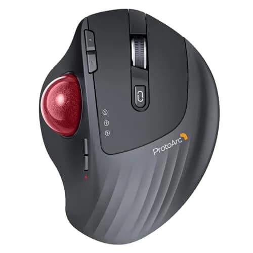 ProtoArc EM01 NL Wireless Trackball Mouse Red Ball | Ergonomic Thumb Control, Rechargeable, 3-Device Bluetooth & 2.4G thumbnail 1