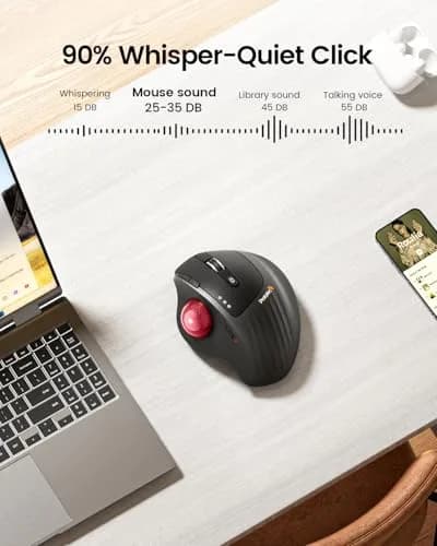 ProtoArc EM01 NL Wireless Trackball Mouse Red Ball | Ergonomic Thumb Control, Rechargeable, 3-Device Bluetooth & 2.4G thumbnail 6