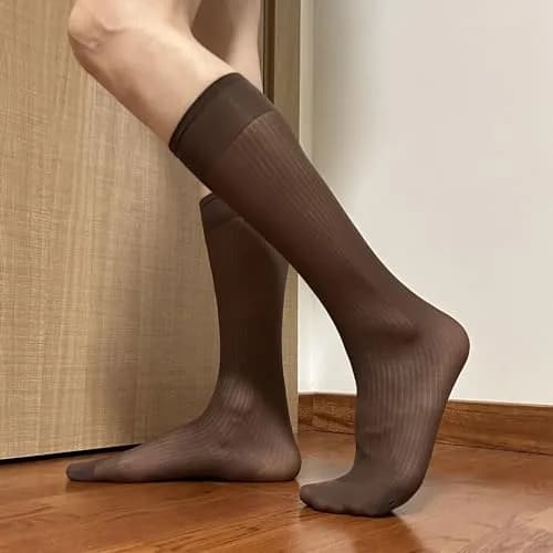 Uaussi Silk Sheer Socks Crew Length | Ultra Thin Nylon Dress Socks for Men thumbnail 5