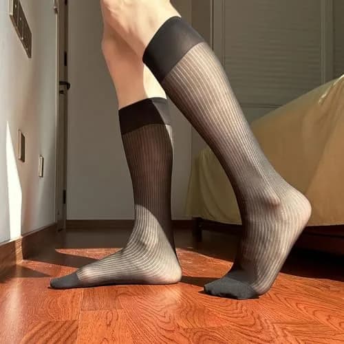 Uaussi Silk Sheer Socks Crew Length | Ultra Thin Nylon Dress Socks for Men thumbnail 2