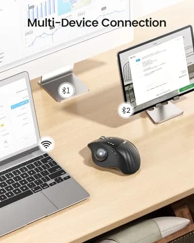 ProtoArc EM01 NL Wireless Trackball Mouse, Rechargeable Thumb Control, Gray | Ergonomic Design with Adjustable Angle & 3-Device Connectivity thumbnail 4