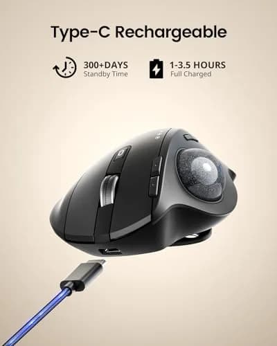 ProtoArc EM01 NL Wireless Trackball Mouse, Rechargeable Thumb Control, Gray | Ergonomic Design with Adjustable Angle & 3-Device Connectivity thumbnail 6