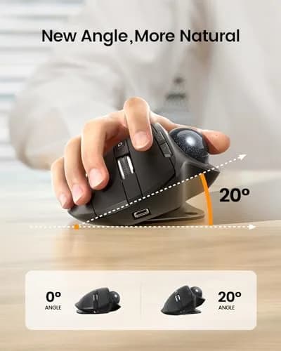 ProtoArc EM01 NL Wireless Trackball Mouse, Rechargeable Thumb Control, Gray | Ergonomic Design with Adjustable Angle & 3-Device Connectivity thumbnail 2