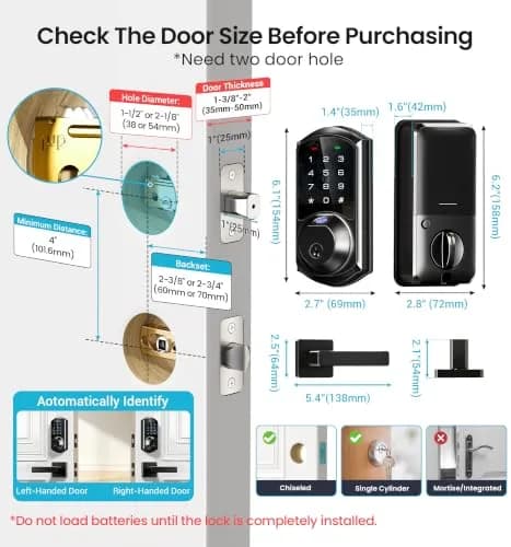 Veise VE07-L Fingerprint Smart Lock with Lever Handles Set, Matte Black | 8-in-1 Keyless Entry for Front Door thumbnail 7