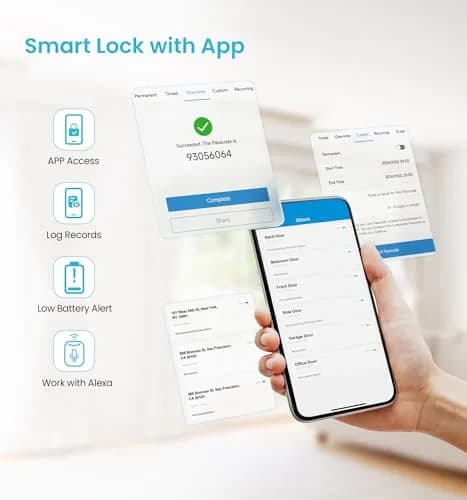 Veise VE06 Smart Lock for Front Door | App Control, Matte Black, Keypad, IP54 Water Resistance thumbnail 6