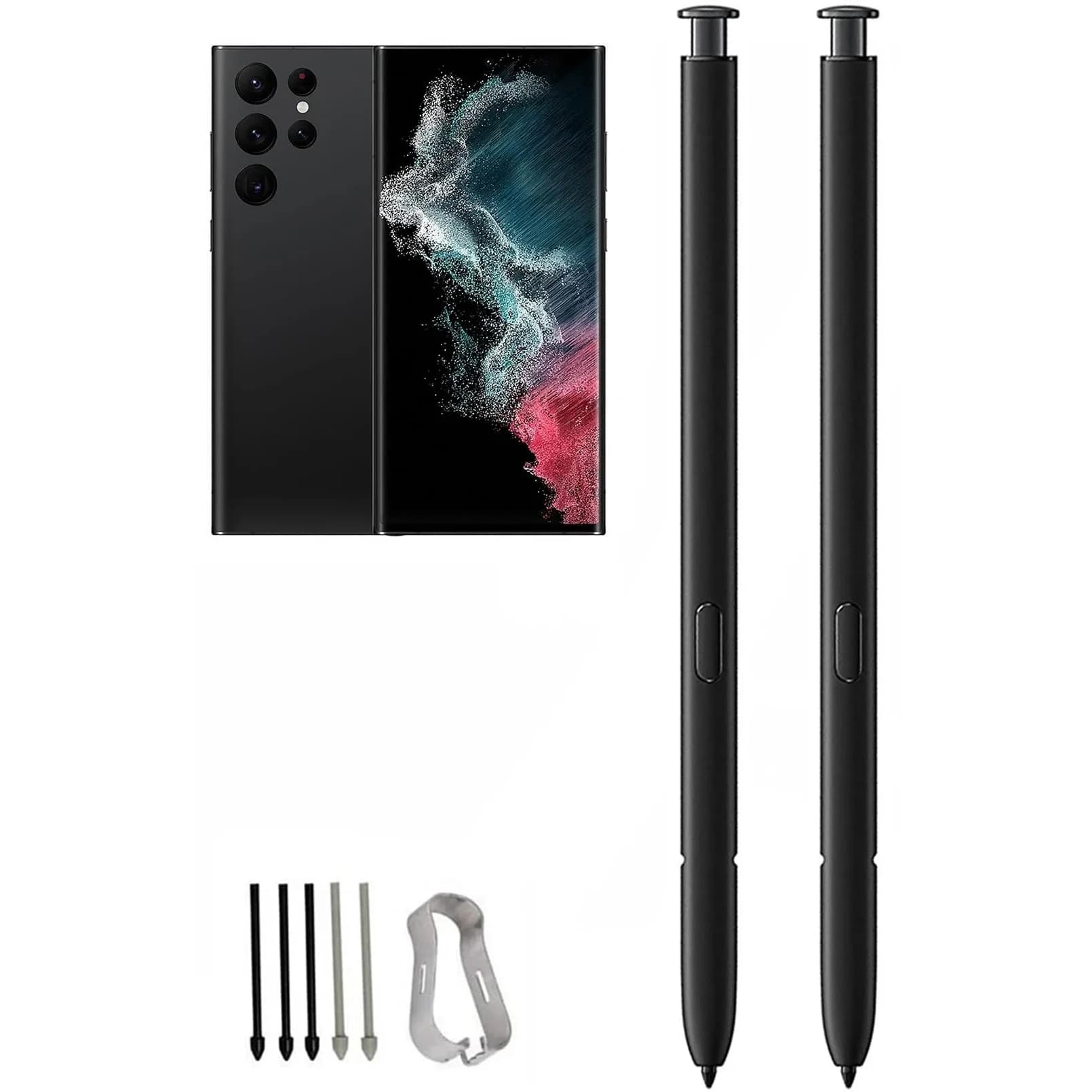 Befzygwk 2 Pcs S22 Ultra S Pen Replacement Stylus 4096 Pressure Levels | Compatible with Samsung Galaxy S22 Ultra 5G — Black*2